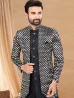 Black Art Silk Indo Western Readymade Indo Western Sherwani